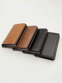 Billetera minimalista ultradelgada con bloqueo RFID para hombres, monedero delgado, portador de tarjetas de aleación de aluminio con botón lateral, soporte para identificación y licencia de conducir, regalo adecuado para adolescentes, casual de verano, al aire libre, deportivo, vacaciones, viajes, graduación, accesorios de vestir, regalos de cumpleaños para hombres, bolso negro - Multicolor - Ver 12