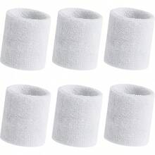 Pulseras Deportivas Antisudor (3 Pares/Algodón): Engrosadas Unisex, Ideal para Béisbol/Baloncesto/Gimnasio - Blanco - Ver 3