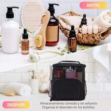 Bolsa de Ducha de Malla, Organizador de Malla Portatil, con Ganchos y 5 Bolsillos, Gran Capacidad Bolsa de Malla Colgante de Baño, Drenaje Rápido, para la Universitario, Viaje, Gimnasio, Natación - 1 - Ver 6