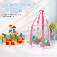 1pc Macaron Colored Makeup Bag, PVC Transparent Tote Bag, Large Capacity Waterproof Beach Bag, Colorful Building Block Game Storage Organizer Box For Children's Room