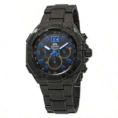  Reloj de cuarzo para hombres Orient, FTV00005B0, acero inoxidable, esfera negra, adecuado para uso diario en un estilo deportivo y casual