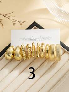 10-30pcs Vintage Elegant CCB Hoop Earrings. Creative Asymmetrical Teardrop, Striped C, Bamboo Node C-Shaped Design Earrings. Women's Personalized Daily, Party, Date And Holiday Wear Ear Accessories. Exquisite Holiday Gift