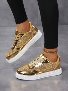 Modische Damen Lässig Sportschuhe, glänzende Reiseschuhe, Studentensnneaker, Schnürschuhe für Athletik, flache Laufschuhe, leichte Lässig Schuhe, ganzjährig niedrige Schuhe, Glitzerschuhe, stilvolle und personalisierte Modeschuhe