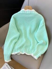 JIANHU Fresh V-Neck Loose Short Knit Cardigan, Spring/Autumn - Mint Green - View 4