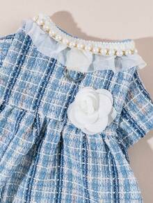 1 套带蝴蝶结的宠物薄纱连衣裙，可爱时尚印花连衣裙 + 蝴蝶结宠物服装，弹力网眼公主宠物连衣裙，适合狗和猫 - 彩色 - 查看 5