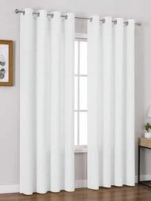 1 件/2 件套仿亚麻纹理窗帘，适用于客厅卧室隐私，质朴粗麻布编织半透明索环顶部滤光窗帘，白色 - 白色 - 查看 4