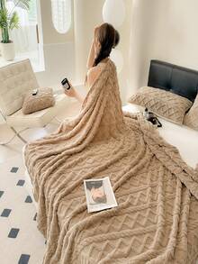 1 件米色波西米亚风格毛毯，塔夫绸提花仿羊羔绒毛毯，柔软轻盈，温暖透气，可用作床罩或披肩，适合客厅、卧室、宿舍、家具装饰，所有季节，小尺寸可用作沙滩巾 - 咖啡棕 - 查看 5