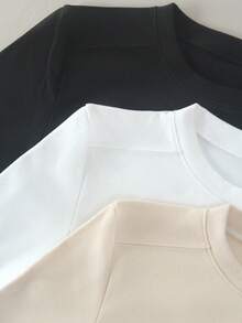 3pcs Women's Solid Color Small Round Neck Fleece Autumn And Winter Warm Base Shirt, High Elasticity Warm Underwear, Warm Top, Warm Long-Sleeved T-Shirt, Comfortable, Skin-Friendly, Simple And Seamless, Slim-Fitting And Versatile Slim-Fitting Top, Multi-Piece Combination Set - Multicolor - View 6