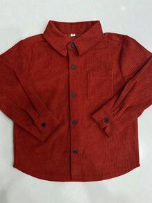 小男孩休闲复古简约红色长袖衬衫 - 紅色 - 查看 2