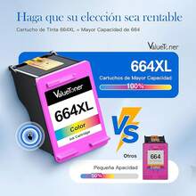 Cartucho de Tinta de Mayor Capacidad para 664XL Repuesto para HP 664 664XL 664 XL Tinta Compatible con HP DeskJet Ink Advantage 1115 3635 3636 3775 3835 3838 4675 5275 (1 Negro 1 Color) - 664 XL Paquete combinado de 1 negro y 1 tricolor - Ver 8