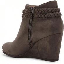 Womens Wedge Ankle Boots Braided Fringe Strap Western Heeled Fall Booties Dress Shoes - 2-Xám đậm (giả da lộn) - Xem 3