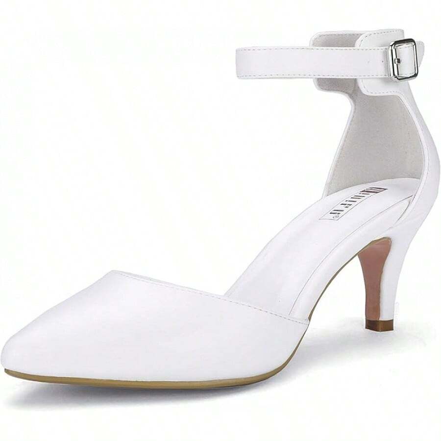 Women's IN3 D'Orsay Pumps Low Kitten Heels For Women Dress Shoes Pointed Closed Toe Wedding Bride Ankle Strap Dressy Silver Black Nude White Gold Heels For Women-2025 - 白浦 - 查看 1