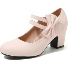 Enelauge Women's Mary Jane Heels With Bow Retro Closed Round Toe Pumps Sweet Ankle Strap Low Block Heels Chic Bowtie Vintage Dress Wedding Party Office Daily ShoesChristmas - Hồng - Xem 9