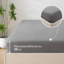 SOULFUL Fitted Sheet 140 X 200 Cm, 100% Washed Cotton Flat Sheet Up To 25 Cm Mattress Height, Breathable With Linen-Like Handle, Oeko-Tex Certified, Sage Green - Grey - View 3