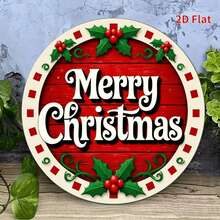 1pc Vintage Christmas Metal Wall Decor - Red Background Green Leaf Merry Christmas Sign - Heavy Duty Indoor Outdoor Holiday Decoration - Weather Resistant Home, Garden, Cafe, Bar Hanging Ornament - Pre-Drilled Easy Hanging No Wiring Needed - Holiday Atmosphere Decor, Random Hole Position - Multicolor - View 2