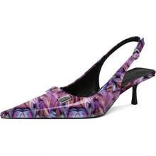 Women's Pointed Toe Slingback Heels Metal Buckle Ankle Strap Kitten Low Heel Pumps 2 Inch Stylish Retro Women Shoes-20256688 - 漆皮花紫色 - 查看 1