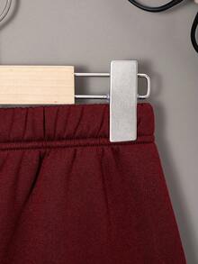 2pcs/Set Young Boy Casual Fashion Letter Print Raglan Sleeve Contrast Color Sweatshirt & Pants Set - Burgundy - View 9