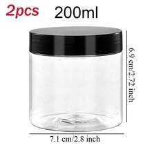 2 piezas Frascos de almacenamiento de plástico de 7 cm de diámetro con tapas, contenedores para pintura/crema/mascarilla, botellas de muestra de boca ancha transparentes de PET con tapas negras