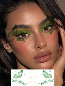 6pcs Colorful Butterfly Temporary Tattoo Stickers, Waterproof Glitter Eye Makeup Stickers, Suitable For Halloween, Valentine's Day, Festival Parties, Prom, Dates And Other Occasions - Multicolor - View 6