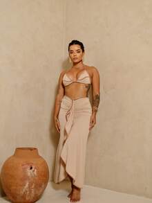 Essenza 3-Piece Bikini Set With Beach Cover-Up – European Style Bow Bikini Set With Ruffle Cover-Up | Resort Fashion - 榛果奶油 - 查看 2