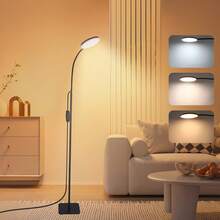 Yogle 1pc Modern Floor Lamp With Remote, Lightweight LED Reading Lamp Floor Standing, 3 Color And 10 Brightness Dimmable Gooseneck Light,With [1H Timer] Suitable For Working/Studying /Sewing /Drawing Crafting/Makeup - 黑色 - 查看 19