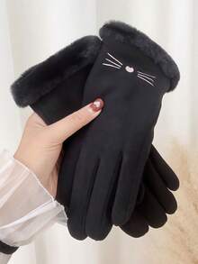 1 Pair Winter Women's Touchscreen Warm Cat Gloves - Windproof And Warm, Gloves With Cat Pattern - Suitable For Winter Cycling, Outdoor Activities, Driving, Walking, Christmas.