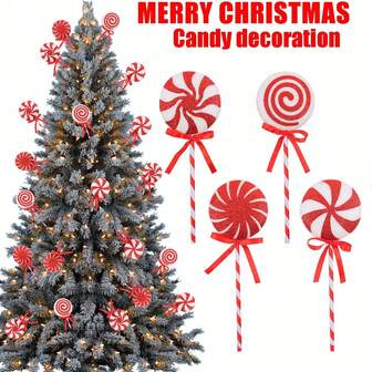 4/8 piezas/Set Adornos realistas de bastón de caramelo de Navidad, decoración de fiesta de caramelos creativos, adornos colgantes de bastón de caramelo falso para árbol de Navidad, adecuados para decoración de árbol de Navidad, decoración de mesa, decoración de habitación de invierno, decoración navideña para el hogar, regalos de Navidad, decoración navideña