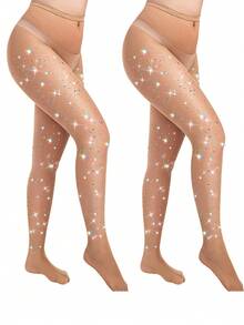 1/2 Pairs Sexy Shiny Fishnet Stockings & High Waist Rhinestone Fishnet Leggings, Women Party Tights
