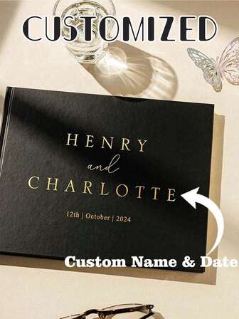 1 pieza Libro de visitas de boda personalizado negro horizontal, álbum de fotos conmemorativo de boda personalizado, libro de firmas Sr. y Sra.