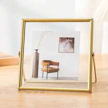 1pc Transverse Golden Metal Photo Frame, Photo Desktop Decorative Frame, Black Acrylic Transparent Stand Photo Frame, Fall Farmhouse Room Decor