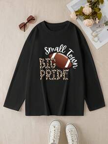 Áo phông cổ tròn cỡ lớn, tay dài, áo hoodie ngày thi đấu, áo hoodie ngày thi đấu bóng đá, áo bóng đá, đồ ngủ và áo cho nữ vào mùa thu và mùa đông - màu đen - Xem 3