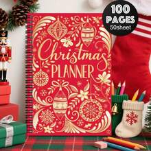 1 Stück Weihnachts-Spiralblock Planer - Rotes & Goldenes Feiertags-Design mit Dekorationen, Spiralbindung Reisetagebuch - Tragbarer Weihnachts-Planer für Büro, Schule, kleine Geschenke - Festlicher personalisierter Organizer, saisonale Aufzeichnungen, elegante Schrift, Premium-Qualität, geeignet für Büromitarbeiter