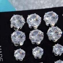 12 Pairs Hypoallergenic Stainless Steel Cubic Zirconia Stud Earrings, Vintage Bohemian Vacation Style, Mother's Day Surprise Gift