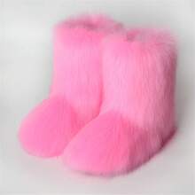 Women's Faux Fur Boots Fluffy Mid-Calf Fuzzy Winter Snow Boots Outdoor Flat Shoes-20256688 - Màu Hồng Tươi - Xem 11