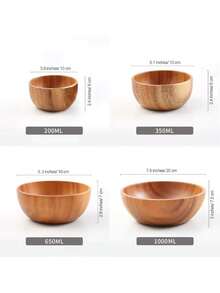1PC,Acacia Wooden Fruit Salad Bowl, Japanese Style Rice Bowl, Single Wooden Ramadan Tableware, Utensils For Kitchen, Wood Soup Bowls - Multicolor - View 3