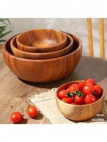 1PC,Acacia Wooden Fruit Salad Bowl, Japanese Style Rice Bowl, Single Wooden Ramadan Tableware, Utensils For Kitchen, Wood Soup Bowls - Multicolor - View 8