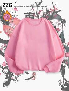 ZZG Women's Autumn And Winter Fun "Two Black Dragons, Blooming Pink Cherry Blossoms, Red Plum Blossoms" Personalized Pattern Printing Street , Korean Style Retro Comfortable Basic Versatile Commuting, Suitable For Outdoor Leisure, Punk Style Regular Niche Simple Fashion New Well-Fitting Pink Padded And Thickened Round Neck Sweatshirt