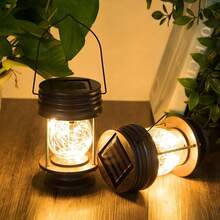 Solar Lanterns Outdoor Hanging Solar Lights, 2PK Table Lamps With Retro Design, Garden Lantern Vintage Design For Landscape Yard Table Pathway Beach Decoration-953308 - Nhựa 5,5" - Xem 7