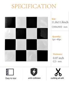 Pegatina de pared de azulejo cerámico imitación con patrón de tablero de ajedrez de 11.8x11.8 pulgadas, resistente a salpicaduras para cocina, baño, sala de estar y dormitorio, fácil de usar, puede cubrir 139 pulgadas cuadradas, fácil de limpiar, adecuado para decoración del hogar, decoración navideña, se puede cortar y decorar de forma independiente para que su hogar se vea completamente nuevo, decoración de Halloween, decoración navideña, suministros de decoración de otoño