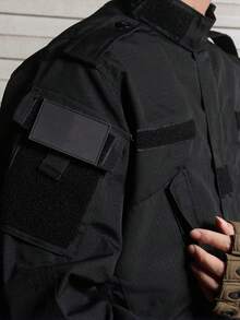 A Solid Color Spring And Autumn Outdoor Outfit, Consisting Of 2pcs, Featuring Multiple Pockets And Durable Multifunctional Design For Men, Equipped With, A Popular Choice Among The Masses. - màu đen - Xem 3