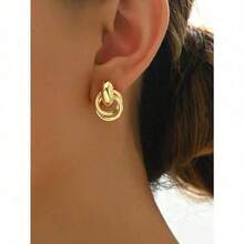1 Pair Simple Fashion Creative Unique Design Gold Twist Hoop Earrings, Suitable For Daily Wear For Women - Gold - View 3
