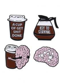 Kaffee-Kopf süße Brosche Metall Abzeichen Kleidungszubehör Anstecknadel vielseitiger Modeaccessoire, Kaffee Koffein - Verschiedenfarbig - Übersicht 5