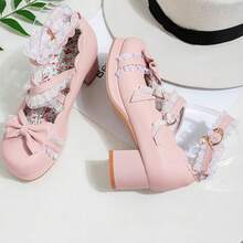 Women Lolita Cosplay Shoes Cross Strap Block Heel Mary Jane Lace Pumps-20256688 - Hồng1 - Xem 9