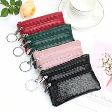 1 Pure Color Mini Coin Zippered Wallet-A Minimalist Texture, Versatile Lightweight Women's Card Holder, Portable Keychain Handbag, Sleek Design, Retro Mini Wallet With Keyring. - Nhiều màu - Xem 2
