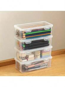 4 - Pack Clear Plastic Storage Boxes – Stackable, Transparent Organizers! Perfect For Home, Office, School. Store Stationery, Crafts, Small Items. Durable, Space - Saving Design. Ideal For Organizing Enthusiasts, Students, & Busy Professionals.