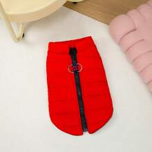 1pc New Autumn Winter Pet Clothes Zip Up Vest Warm Dog Jacket With Leash Hook, Fashionable - Black - View 8