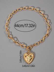 1 Piece Of Minimalist Simple And Thick Heart-Shaped Decoration Hammer Pattern Gold Necklace Classic And Thick Charm Handmade Chain Fashionable Women's Jewelry Metal Pendant Collarbone Chain Suitable For Daily Wear And Party Gatherings Wearing Holiday Gifts - 金黃色 - 查看 4