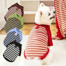 五色条纹狗狗连帽衫，带 D 形环，吉娃娃宠物 T 恤套头连帽衣服 - 綠色 - 查看 1