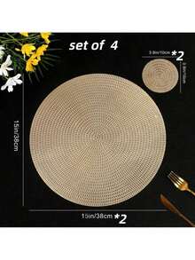 Juego de 4 piezas/8 piezas/12 piezas/16 piezas de manteles individuales y posavasos con diseño de espiga de trigo con lámina de oro, de PVC antideslizante y aislante térmico, adecuado para hoteles y restaurantes de comida occidental