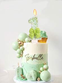 浅绿色蝴蝶结数字 0-9 生日周年纪念婚礼订婚派对蛋糕装饰蜡烛 - 淺綠色 - 查看 2
